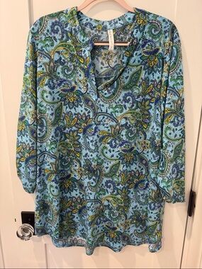 Light Blue Paisley V-Neck Blouse